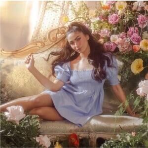 Hill House Athena Mini Smocked dress in blue metallic plaid size XS